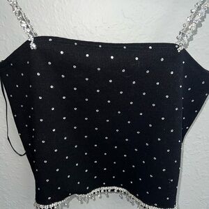 Dance and Marvel cami, crop top in black with diamond accents. Size Large.